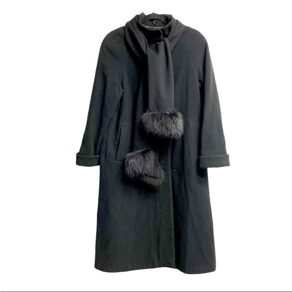 UTEX DESIGN Black Wool Cashmere Long Winter Coat Size 8